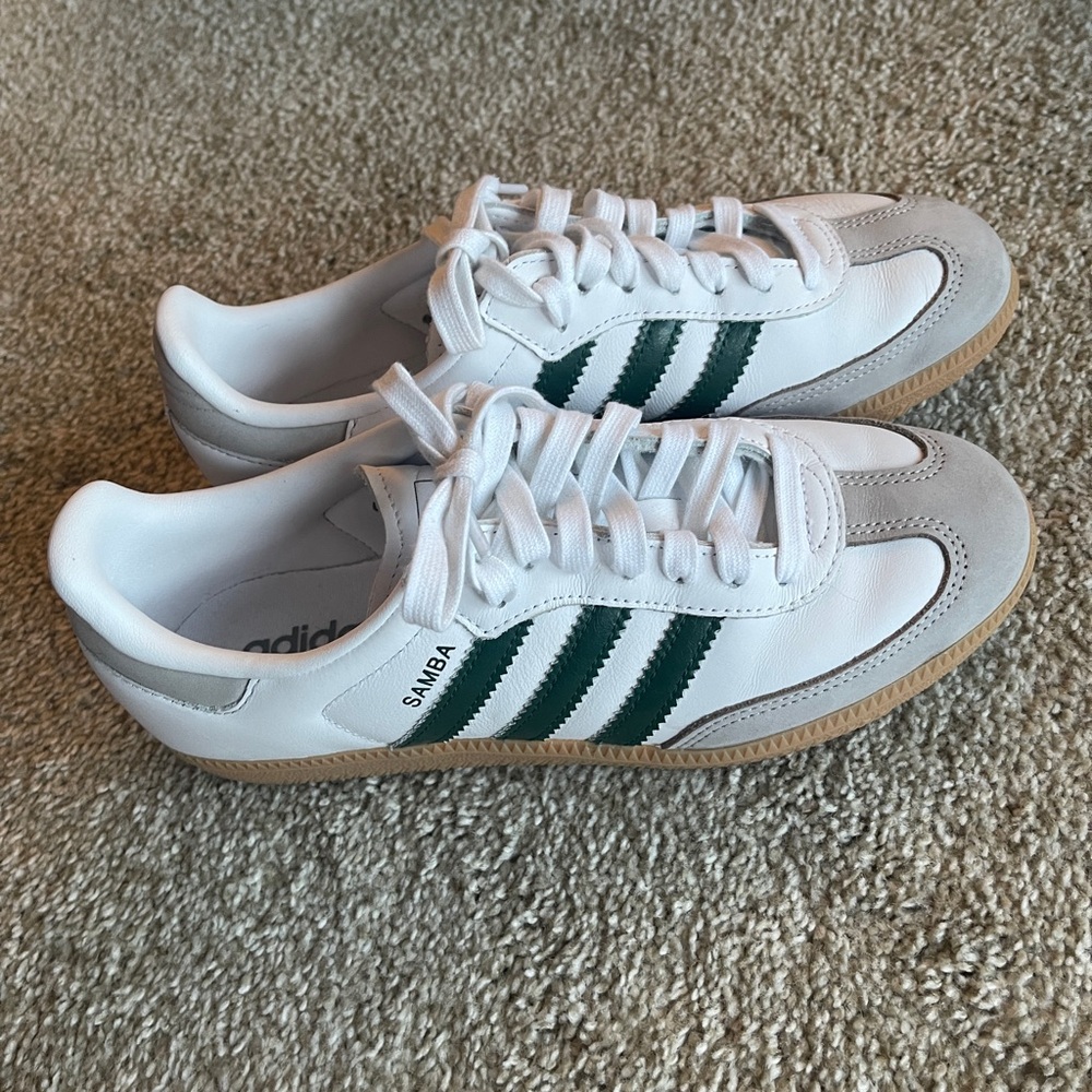 Adidas Samba White and Green Sneakers - Like New!!